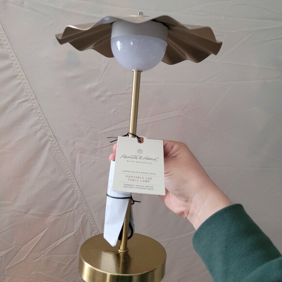 Heart and Hand with Magnolia Portable Scallop Shade Table Lamp Brass/Copper - Picture 5 of 6